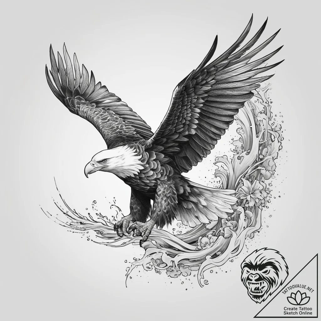 Tattoo design a majestic bald eagle in flight... - tattoo sketch (№1753918395_0, 30.07.2025 23:33) — tattoovalue.net