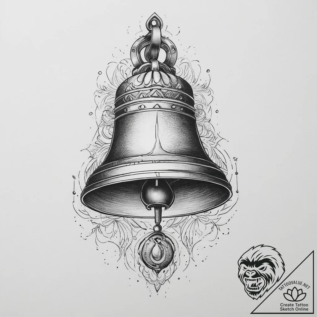 Bell, concept art for tattoo, bold outlines,... - tattoo sketch (№1753918608_0, 30.07.2025 23:36) — tattoovalue.net
