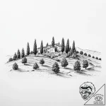 A wide shot of the rolling, green hills of tu… – tattoo sketch (№1753919412_0, 30.07.2025 23:50) — tattoovalue.net