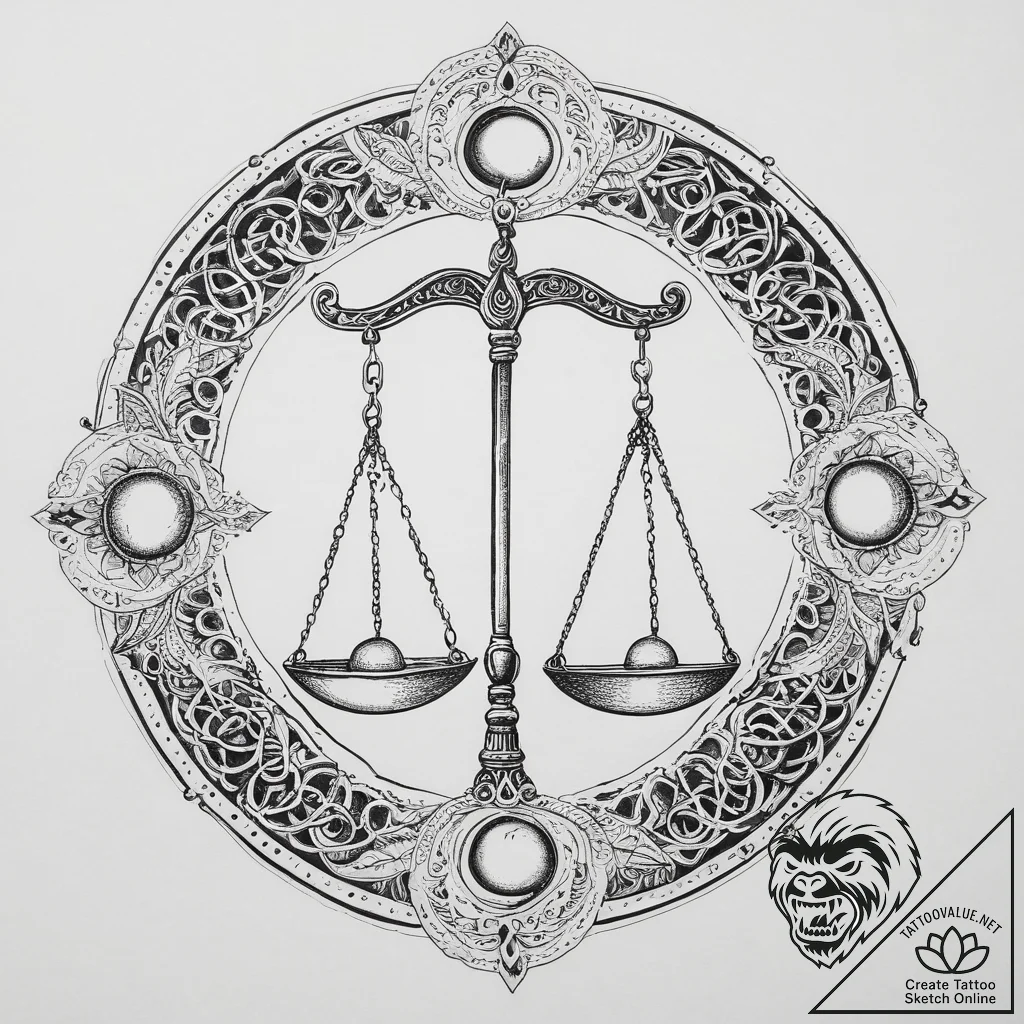 Tattoo sketch libra's scales where one pan ho... - tattoo sketch (№1753919607_0, 30.07.2025 23:53) — tattoovalue.net