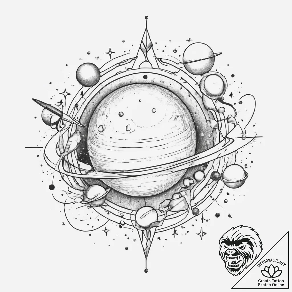 Parade of planets, ink illustration for tatto... - tattoo sketch (№1753920804_0, 31.07.2025 00:13) — tattoovalue.net