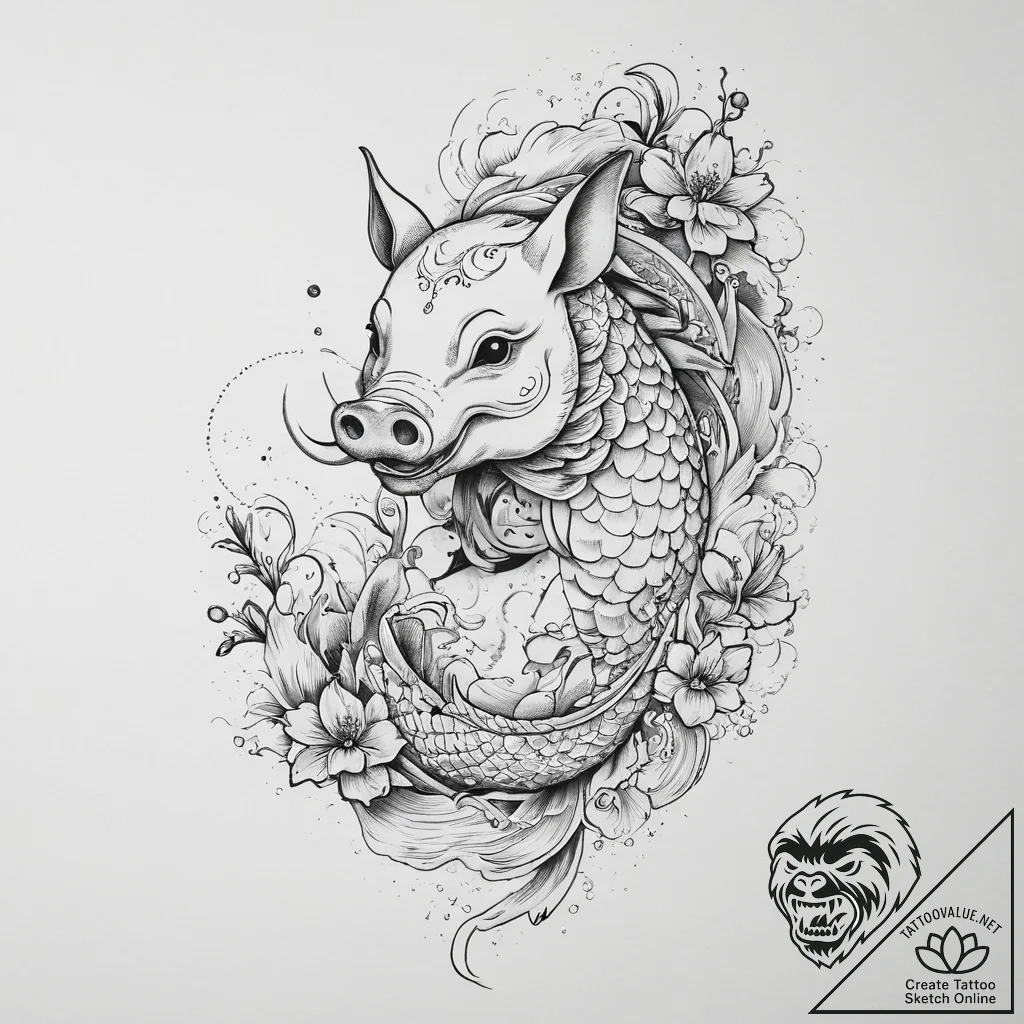 Pig, tattoo line art, black outline only, pur... - tattoo sketch (№1753921786_0, 31.07.2025 00:29) — tattoovalue.net