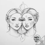 Tattoo sketch gemini faces, one in linework,… – tattoo sketch (№1753922378_0, 31.07.2025 00:39) — tattoovalue.net