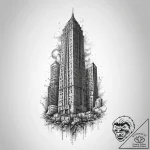 Tattoo design a towering skyscraper, symboliz… – tattoo sketch (№1753922968_0, 31.07.2025 00:49) — tattoovalue.net