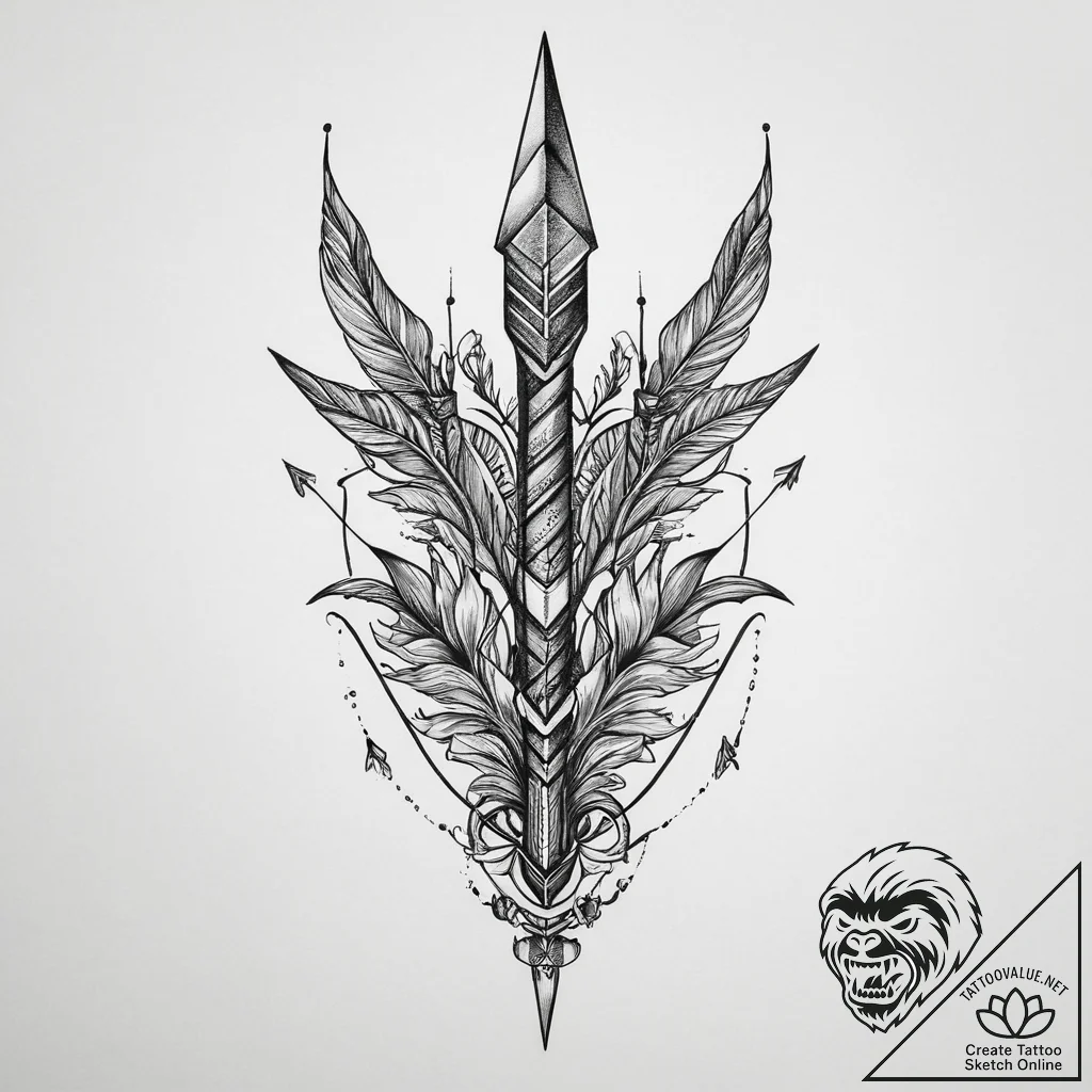 Arrow, concept art for tattoo, neo traditiona... - tattoo sketch (№1753923164_0, 31.07.2025 00:52) — tattoovalue.net