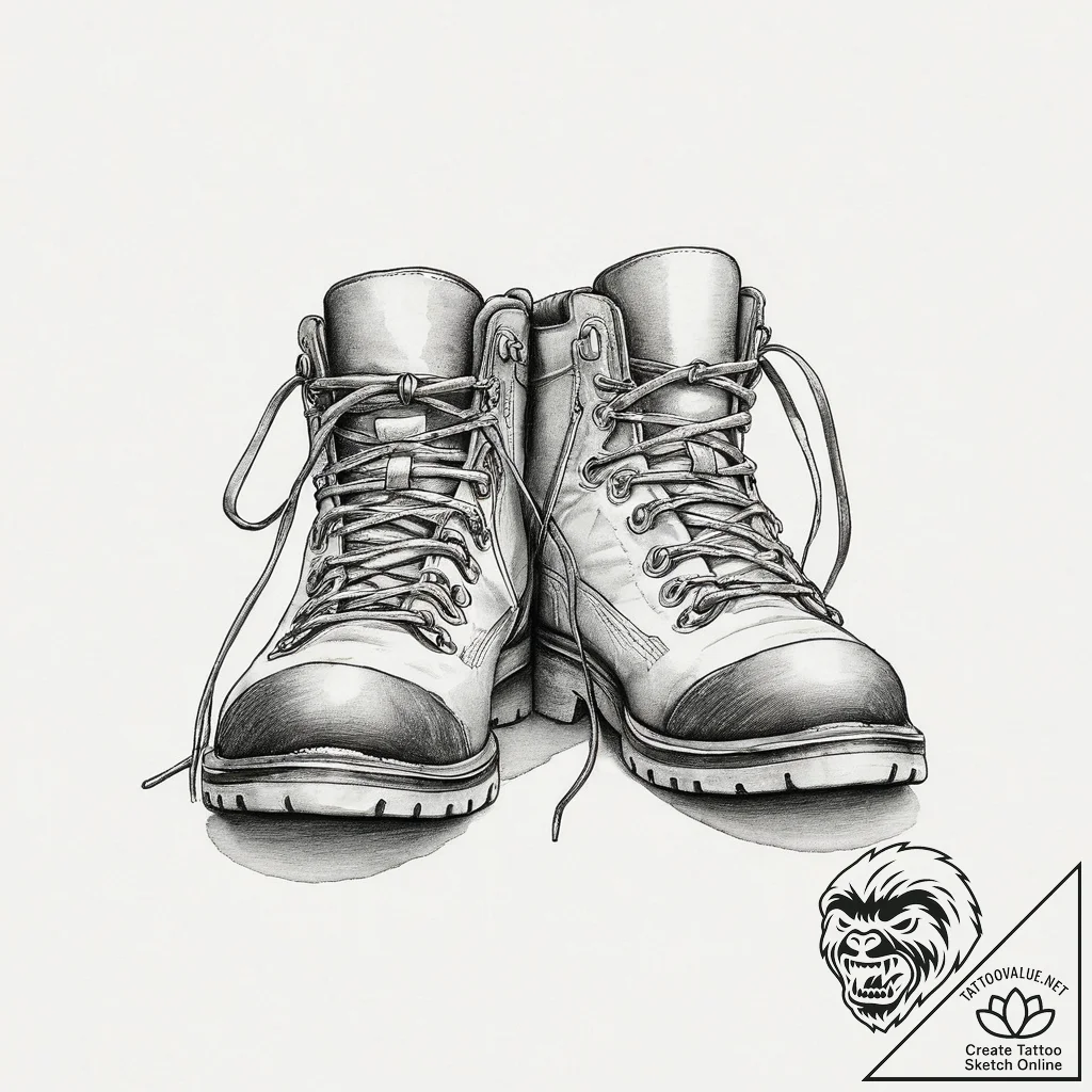 Tattoo sketch a pair of hiking boots, one on... - tattoo sketch (№1753925350_0, 31.07.2025 01:29) — tattoovalue.net