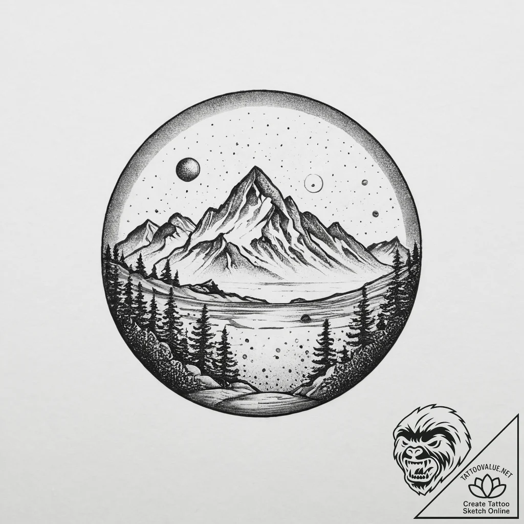 A shot through a crystal ball, showing an inv... - tattoo sketch (№1753925934_0, 31.07.2025 01:38) — tattoovalue.net