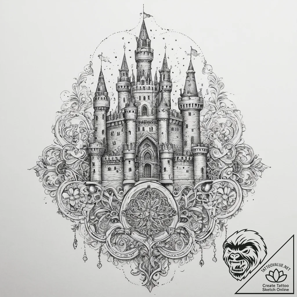 Medieval castle siege, tattoo sketch design,... - tattoo sketch (№1753926333_0, 31.07.2025 01:45) — tattoovalue.net