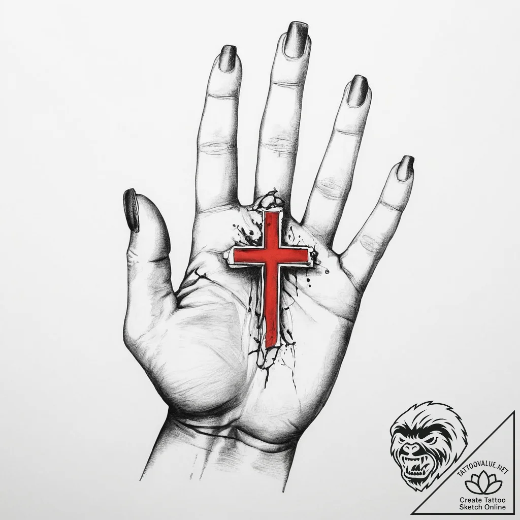 Cross on finger, tattoo sketch design, trash... - tattoo sketch (№1753928099_0, 31.07.2025 02:14) — tattoovalue.net