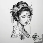 Cyborg geisha – tattoo sketch (№1753929078_0, 31.07.2025 02:31) — tattoovalue.net
