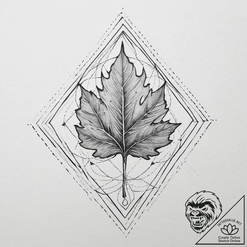 A minimalist tattoo of a single, perfect oak... - tattoo sketch (№1753930260_0, 31.07.2025 02:51) — tattoovalue.net