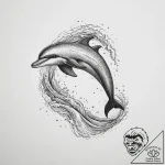 A playful dolphin leaping out of the ocean wa… – tattoo sketch (№1753930455_0, 31.07.2025 02:54) — tattoovalue.net
