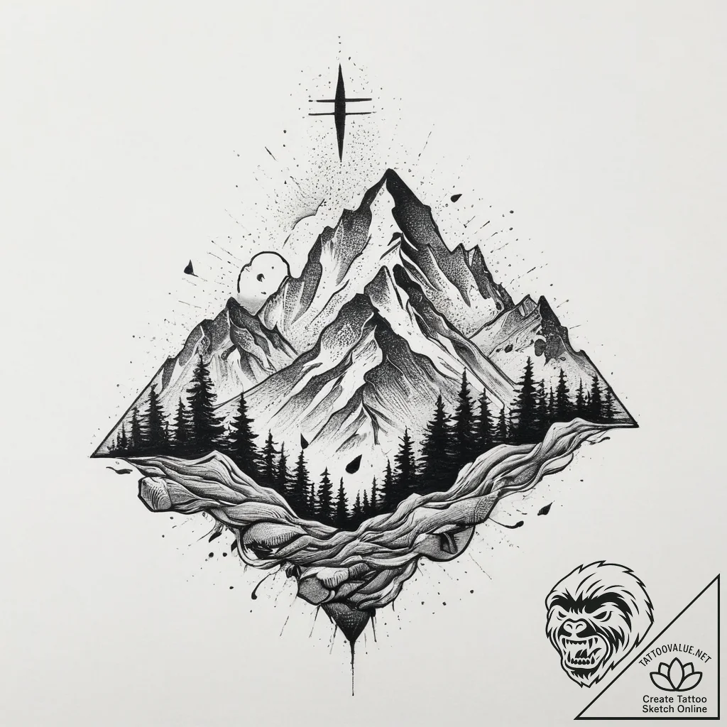 Tattoo sketch a minimalist mountain range wit... - tattoo sketch (№1753931634_0, 31.07.2025 03:13) — tattoovalue.net