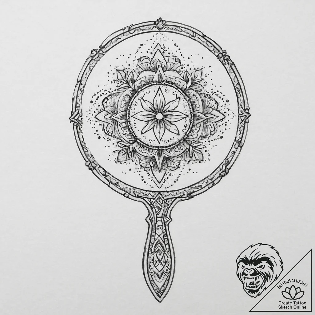 Tattoo sketch a delicate hand mirror reflecti... - tattoo sketch (№1753932027_0, 31.07.2025 03:20) — tattoovalue.net