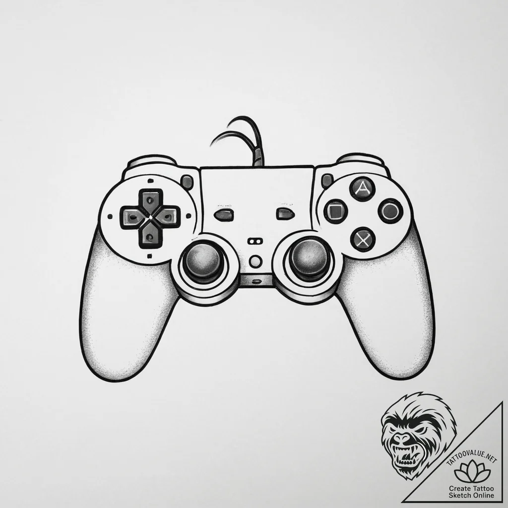 Tattoo design a clean outline of a game contr... - tattoo sketch (№1753932226_0, 31.07.2025 03:23) — tattoovalue.net