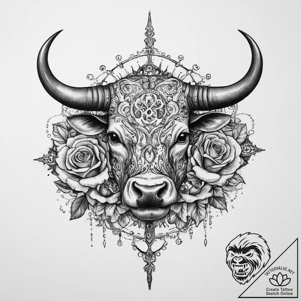 Tattoo design a taurus bull's body made of in... - tattoo sketch (№1753932982_0, 31.07.2025 03:36) — tattoovalue.net