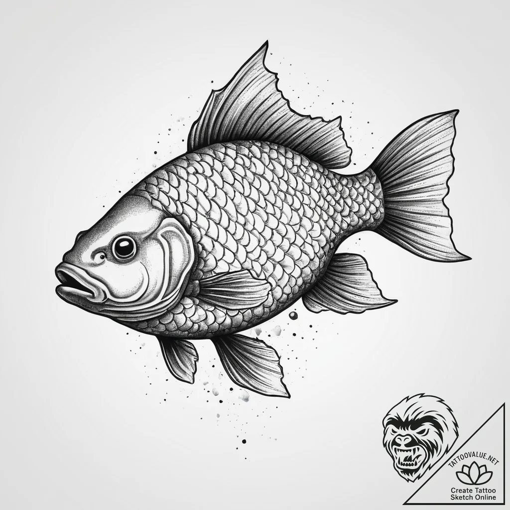 Crucian carp, tattoo sketch design, dotwork s... - tattoo sketch (№1753933375_0, 31.07.2025 03:42) — tattoovalue.net