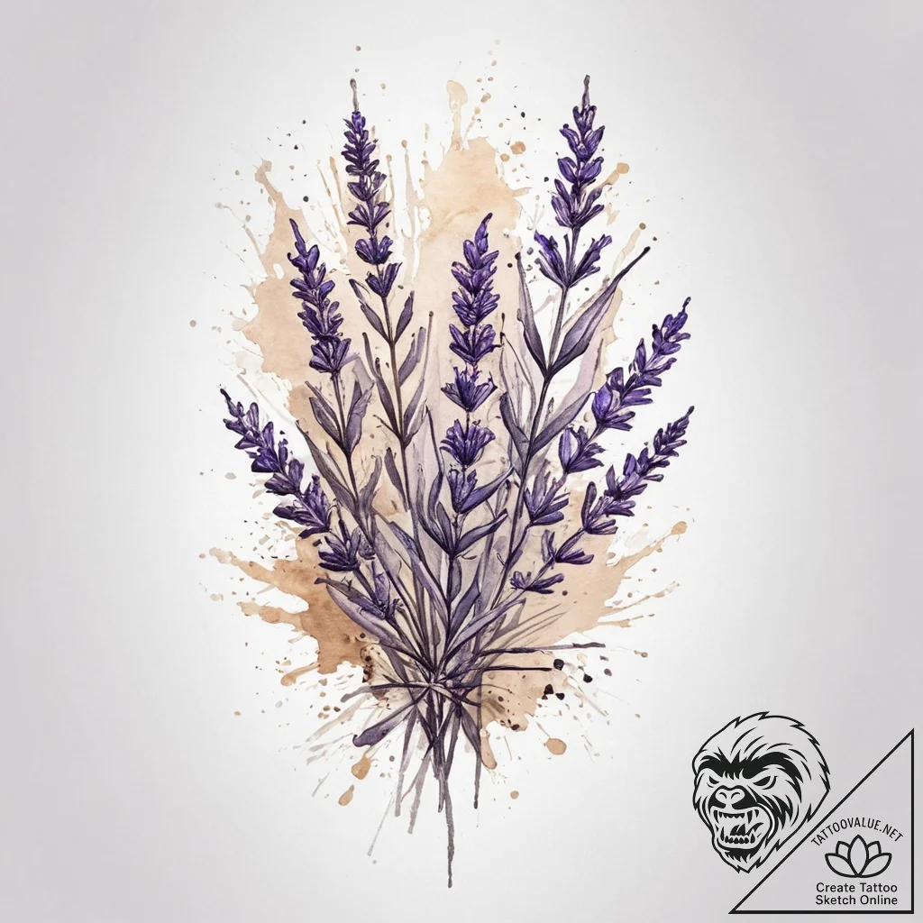Lavender, tattoo drawing outline, watercolor... - tattoo sketch (№1753933968_0, 31.07.2025 03:52) — tattoovalue.net