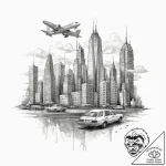 Tattoo design a retro pixelated cityscape wit… – tattoo sketch (№1753934359_0, 31.07.2025 03:59) — tattoovalue.net