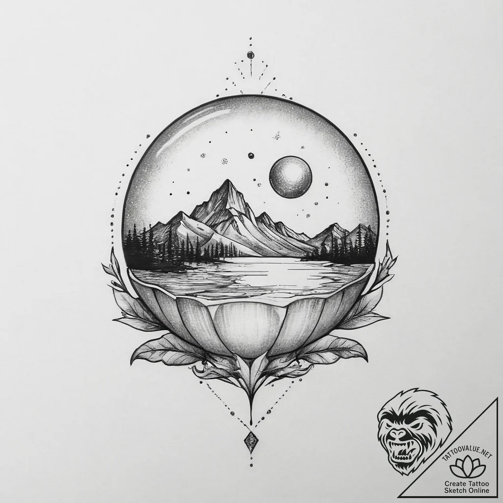 Tattoo sketch a crystal ball with a tiny, per... - tattoo sketch (№1753935335_0, 31.07.2025 04:15) — tattoovalue.net