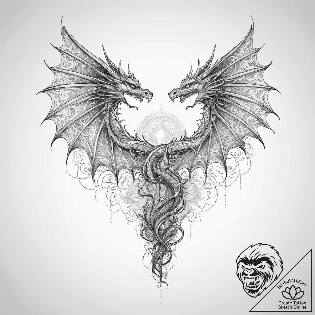 Tattoo sketch a dragon's wing casting a shado... - tattoo sketch (№1753935531_0, 31.07.2025 04:18) — tattoovalue.net