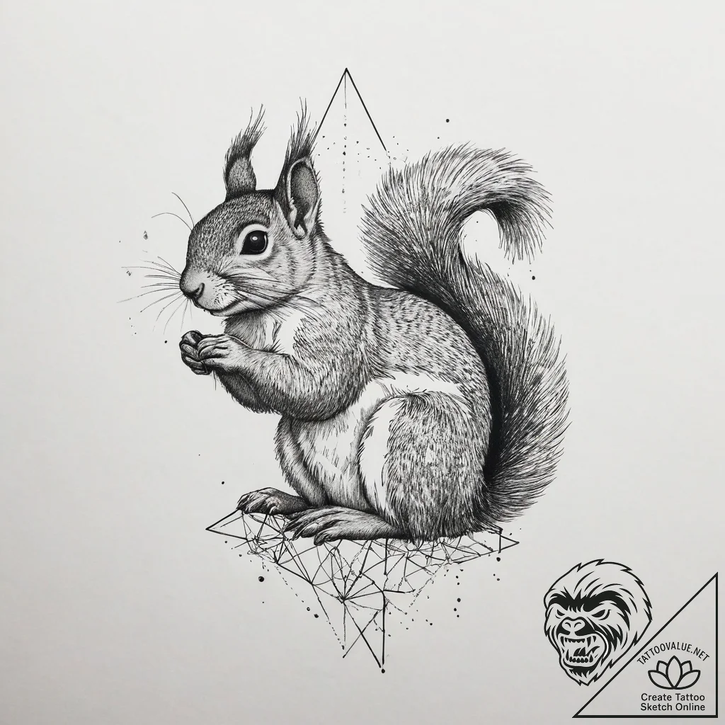 Squirrel, artistic tattoo sketch, muted color... - tattoo sketch (№1753937687_0, 31.07.2025 04:54) — tattoovalue.net