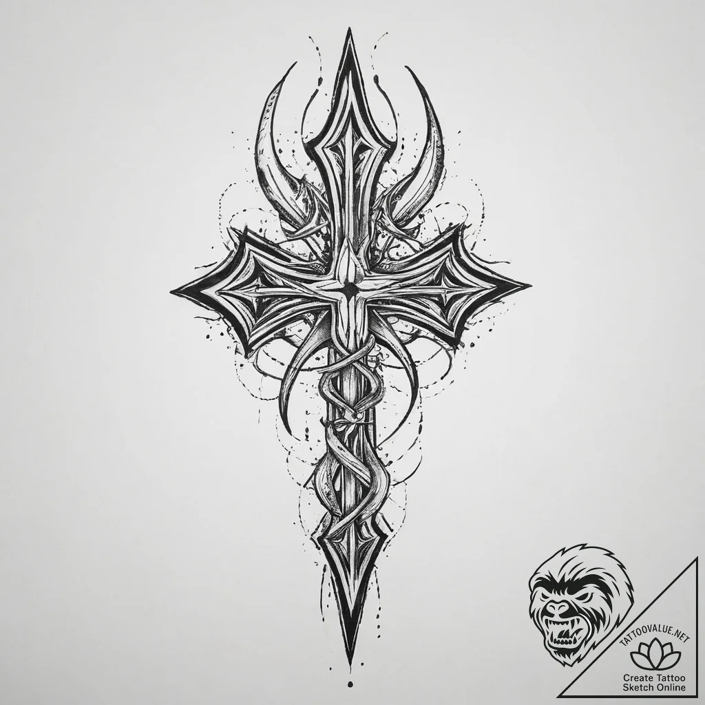 Trident, tattoo sketch design, black outline... - tattoo sketch (№1753938469_0, 31.07.2025 05:07) — tattoovalue.net
