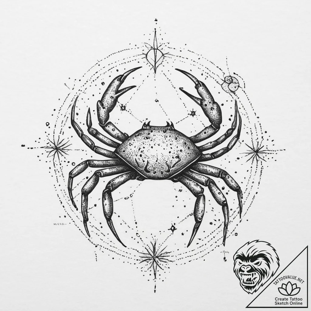 Tattoo design a cancer constellation, its sta... - tattoo sketch (№1753939645_0, 31.07.2025 05:27) — tattoovalue.net