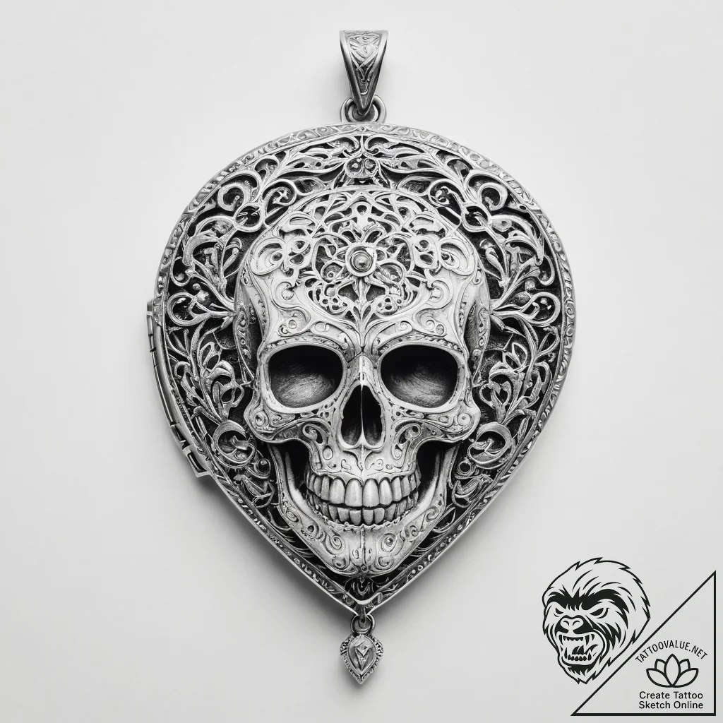 A filigree locket with a skull inside - tattoo sketch (№1753940038_0, 31.07.2025 05:33) — tattoovalue.net