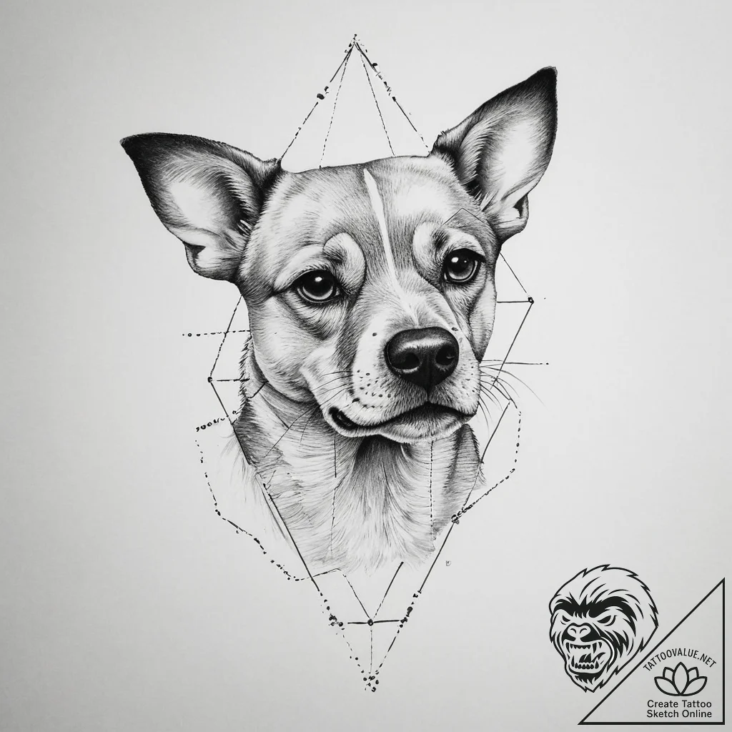 Dog, artistic tattoo sketch, dotwork tattoo s... - tattoo sketch (№1753940231_0, 31.07.2025 05:37) — tattoovalue.net