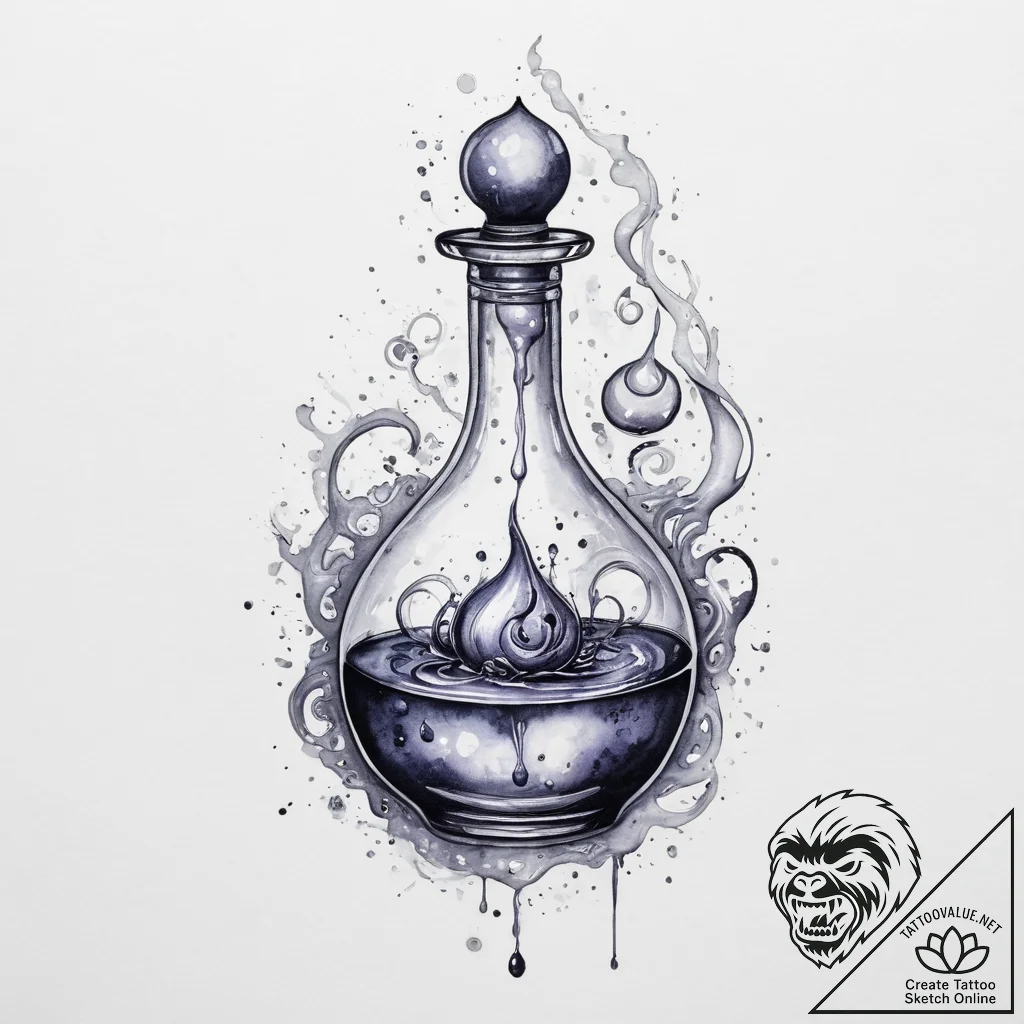 Tattoo design a magic potion bottle with a sw... - tattoo sketch (№1753941794_0, 31.07.2025 06:03) — tattoovalue.net