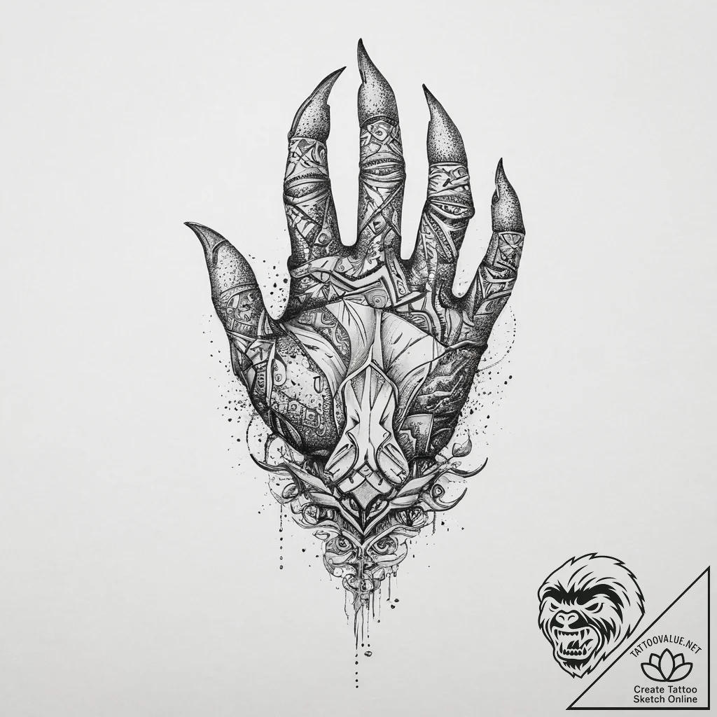 Tattoo sketch a mythological creature's power... - tattoo sketch (№1753942380_0, 31.07.2025 06:13) — tattoovalue.net