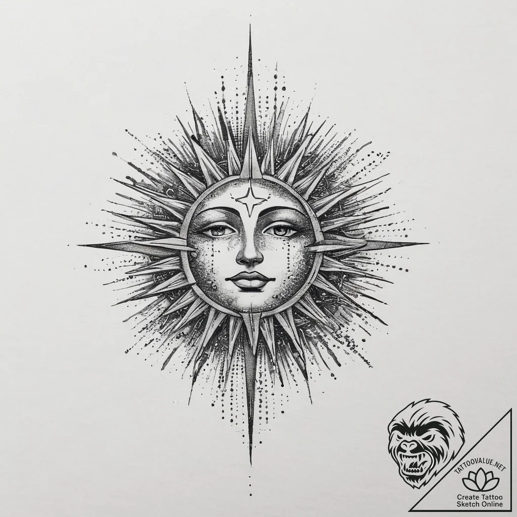 Tattoo sketch: dazhbog depicted as a radiant... - tattoo sketch (№1753942968_0, 31.07.2025 06:22) — tattoovalue.net