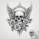 Angel, artistic tattoo sketch, sepia tone ske… – tattoo sketch (№1753943943_0, 31.07.2025 06:39) — tattoovalue.net