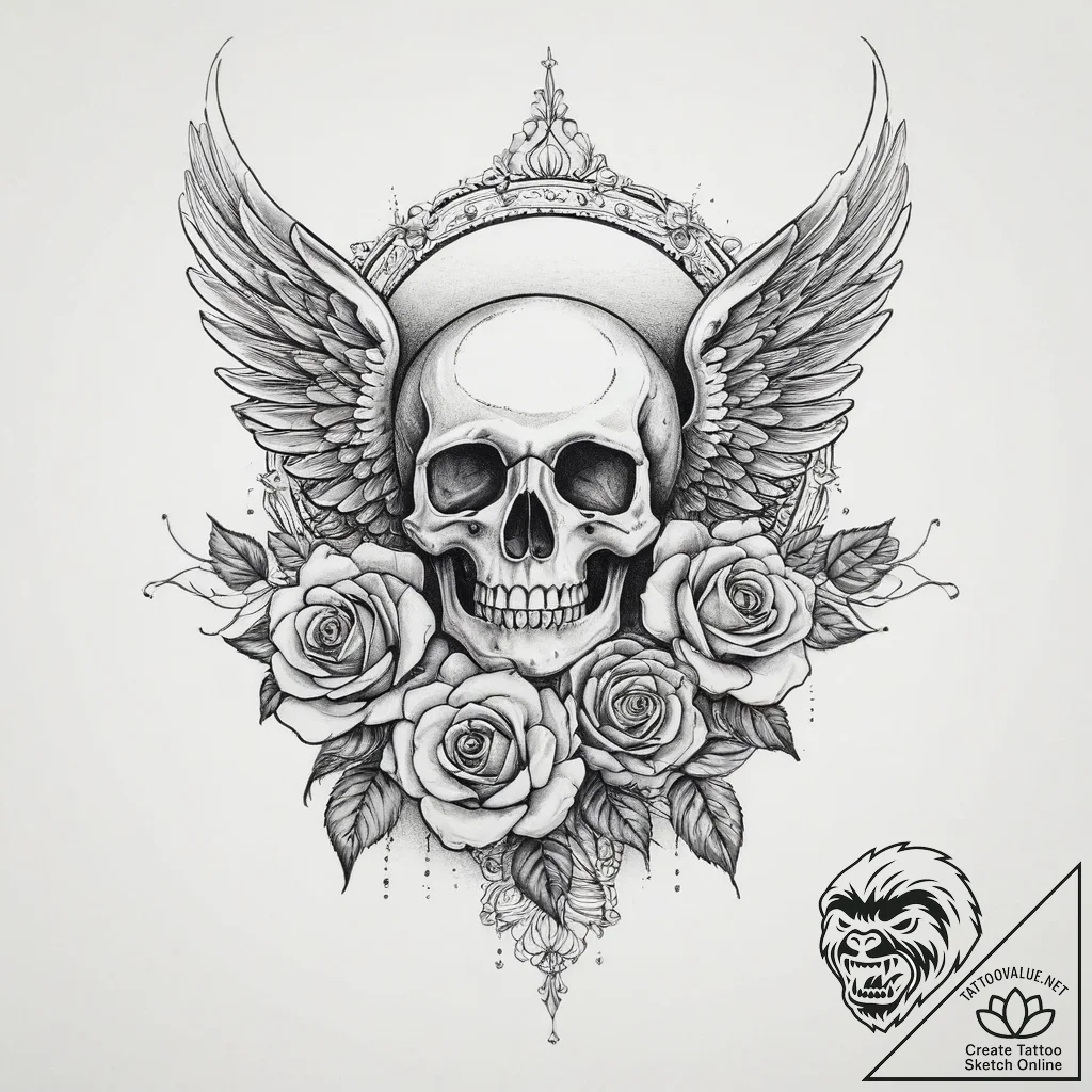 Angel, artistic tattoo sketch, sepia tone ske... - tattoo sketch (№1753943943_0, 31.07.2025 06:39) — tattoovalue.net