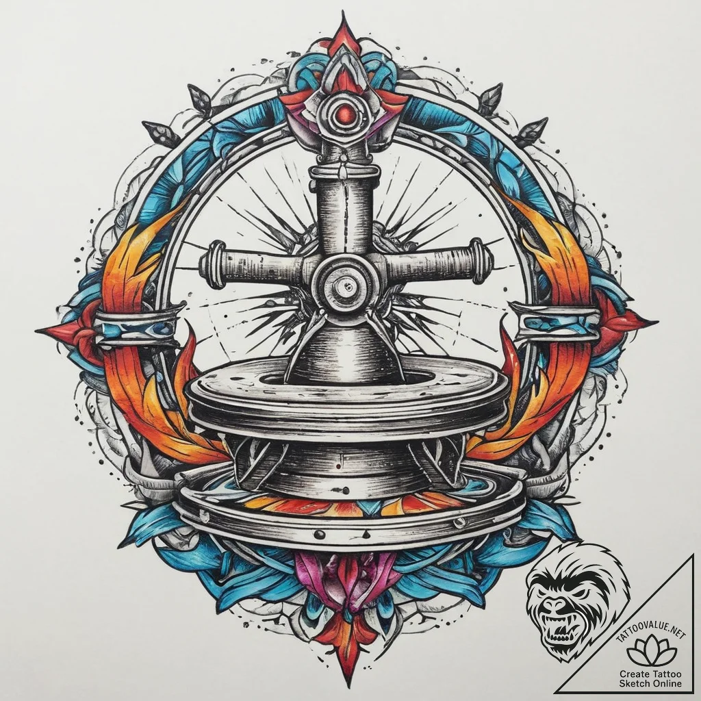 A pottery wheel in motion, clay being shaped... - tattoo sketch (№1753944532_0, 31.07.2025 06:48) — tattoovalue.net