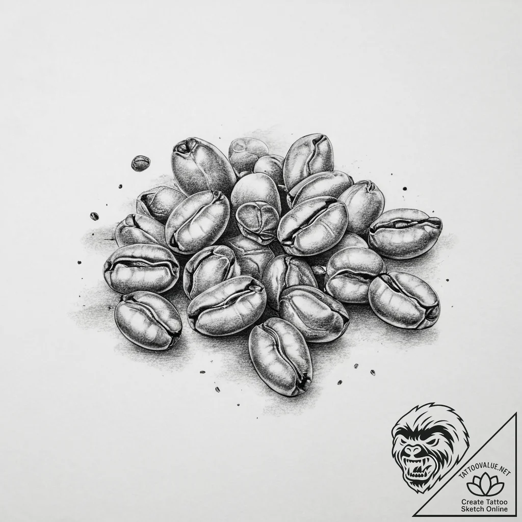 A close-up of roasting coffee beans., ink ill... - tattoo sketch (№1753945514_0, 31.07.2025 07:05) — tattoovalue.net