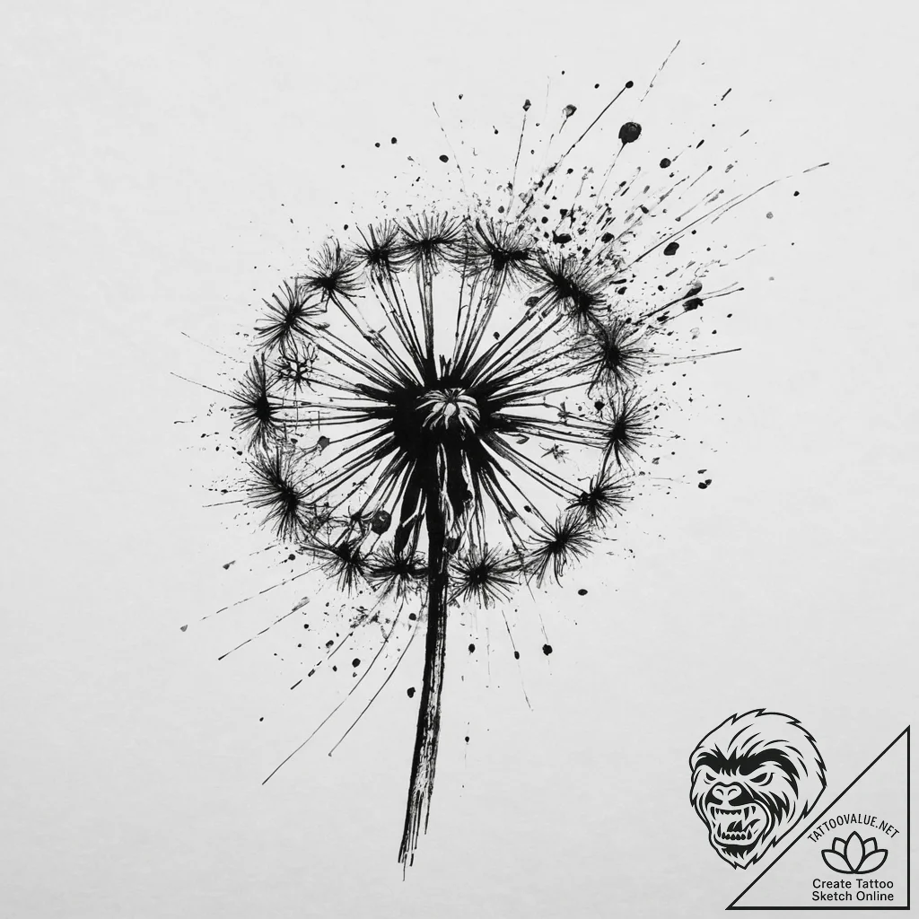 Tattoo design a dandelion with seeds blowing... - tattoo sketch (№1753946521_0, 31.07.2025 07:22) — tattoovalue.net