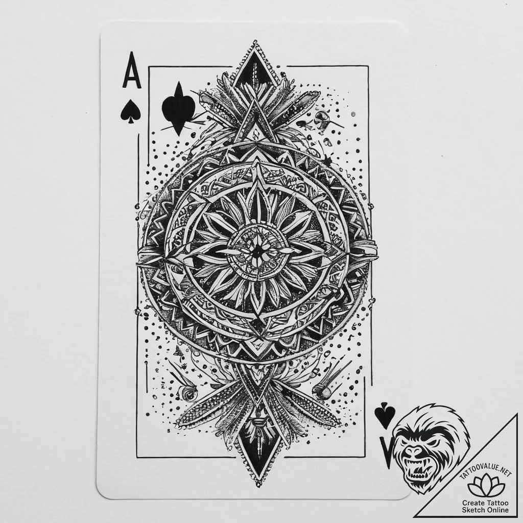 Playing cards, concept art for tattoo, on a c... - tattoo sketch (№1753946944_0, 31.07.2025 07:29) — tattoovalue.net
