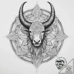 Horns, ink illustration for tattoo, black and… – tattoo sketch (№1753950327_0, 31.07.2025 08:25) — tattoovalue.net