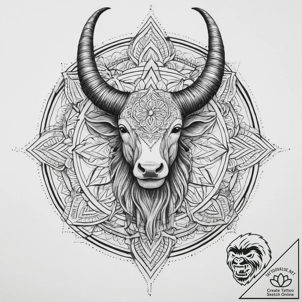 Horns, ink illustration for tattoo, black and... - tattoo sketch (№1753950327_0, 31.07.2025 08:25) — tattoovalue.net