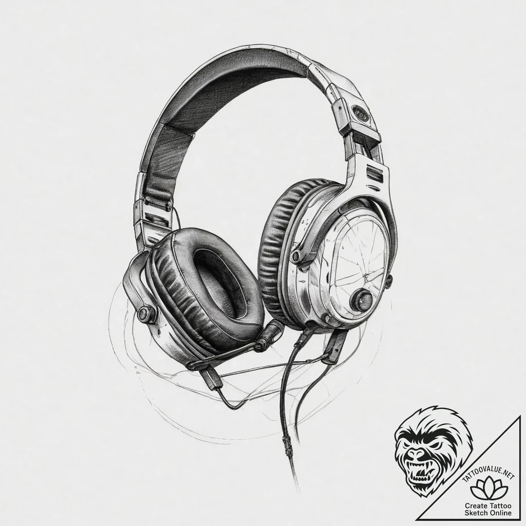 Tattoo sketch a detailed rendering of a gamer... - tattoo sketch (№1753953083_0, 31.07.2025 09:11) — tattoovalue.net