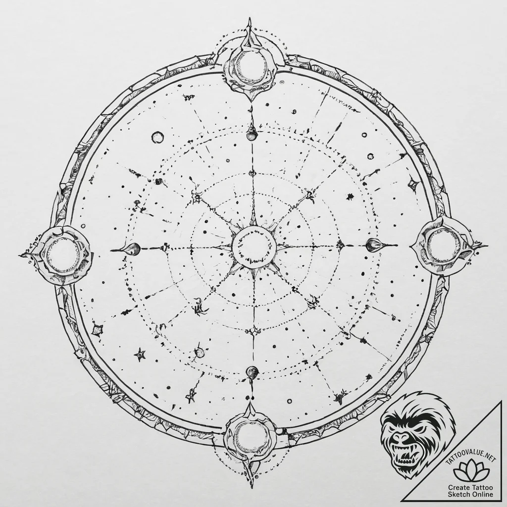 Tattoo sketch a cosmic dotwork sky with the z... - tattoo sketch (№1753953872_0, 31.07.2025 09:24) — tattoovalue.net