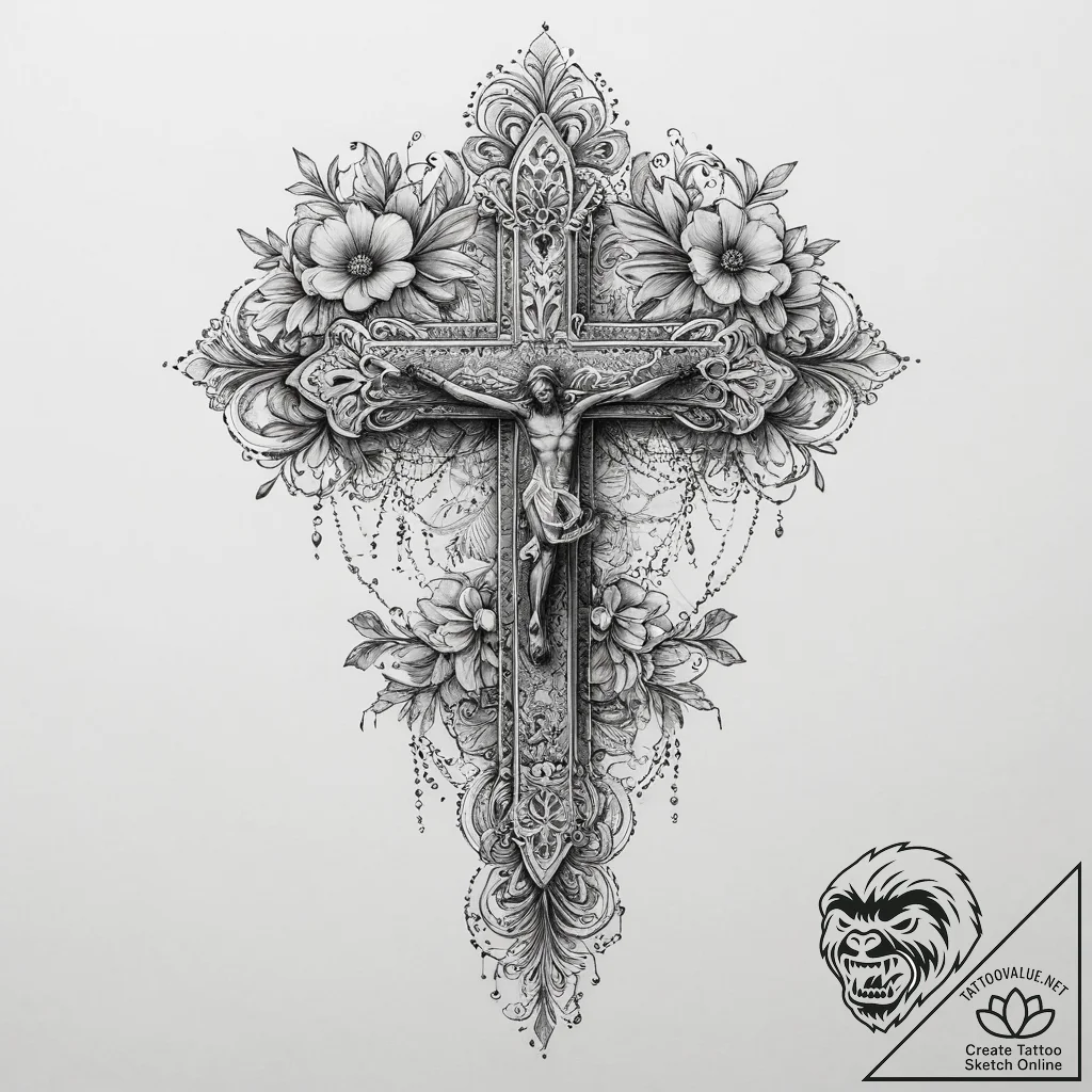 Tattoo sketch a ribcage adorned with delicate... - tattoo sketch (№1753954458_0, 31.07.2025 09:34) — tattoovalue.net