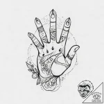 Tattoo design a hand with a small, abstract p… – tattoo sketch (№1753956804_0, 31.07.2025 10:13) — tattoovalue.net