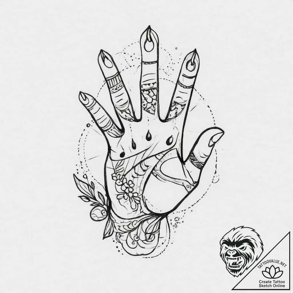 Tattoo design a hand with a small, abstract p... - tattoo sketch (№1753956804_0, 31.07.2025 10:13) — tattoovalue.net