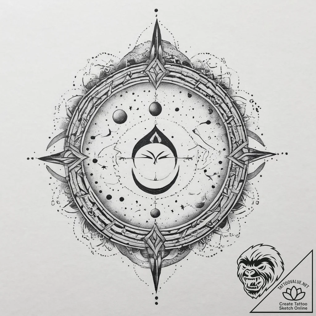 155. tattoo sketch: "gadat" rune with celesti... - tattoo sketch (№1753957389_0, 31.07.2025 10:23) — tattoovalue.net