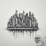 A barcode that morphs into a cityscape, artis… – tattoo sketch (№1753957585_0, 31.07.2025 10:26) — tattoovalue.net