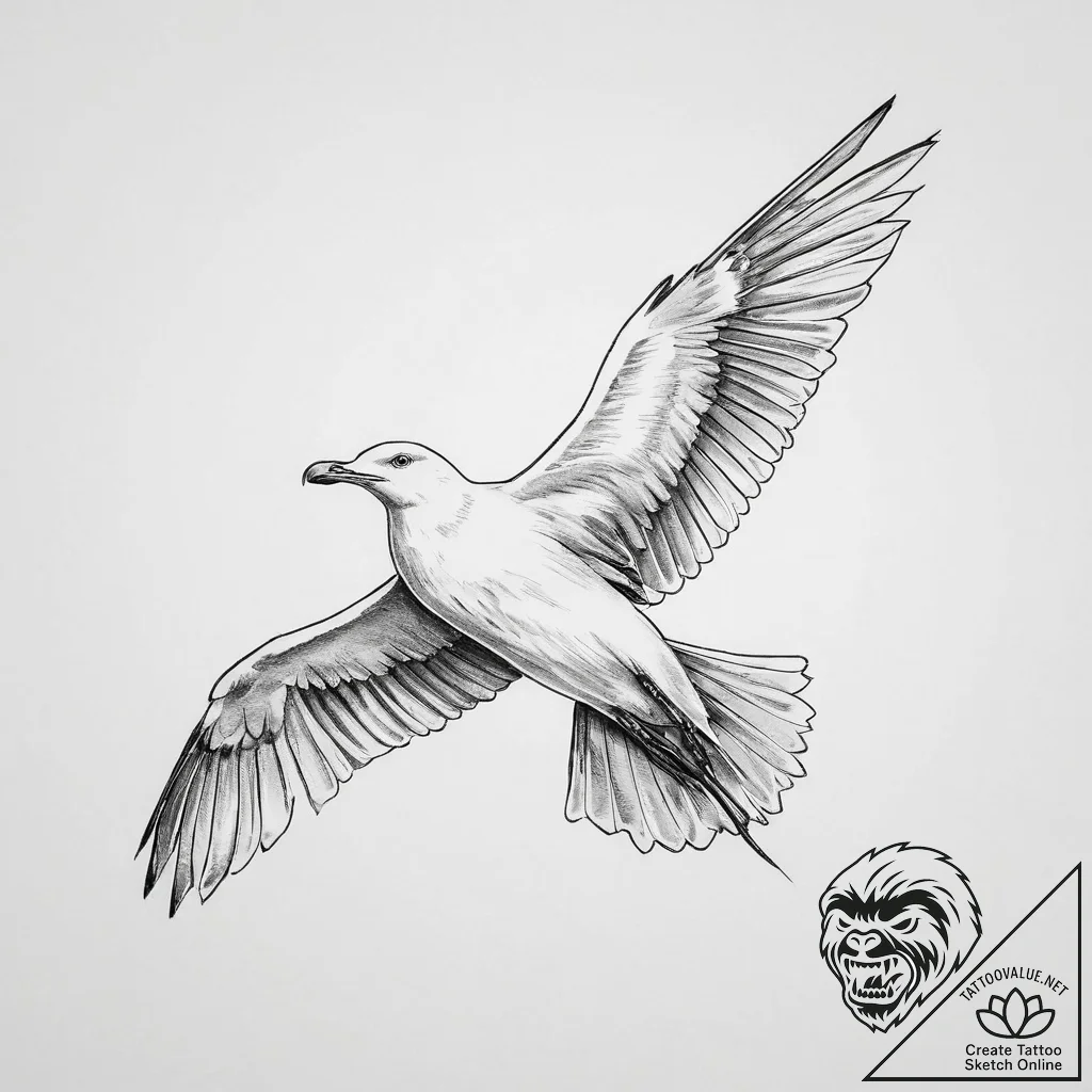 Seagull, concept art for tattoo, on a clean w... - tattoo sketch (№1753957782_0, 31.07.2025 10:29) — tattoovalue.net