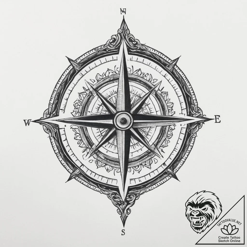 Tattoo sketch a minimalist compass with a hid... - tattoo sketch (№1753958365_0, 31.07.2025 10:39) — tattoovalue.net